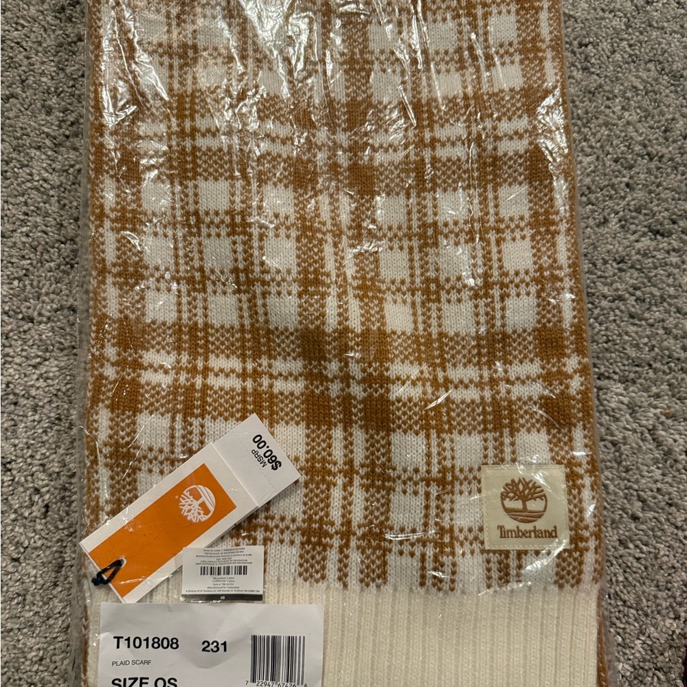 Timberland Plaid Scarf - Brown and White